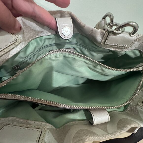 Coach Signature Gray Canvas Turnlock Satchel – Leather Trim | Good Condition - Picture 10 of 11